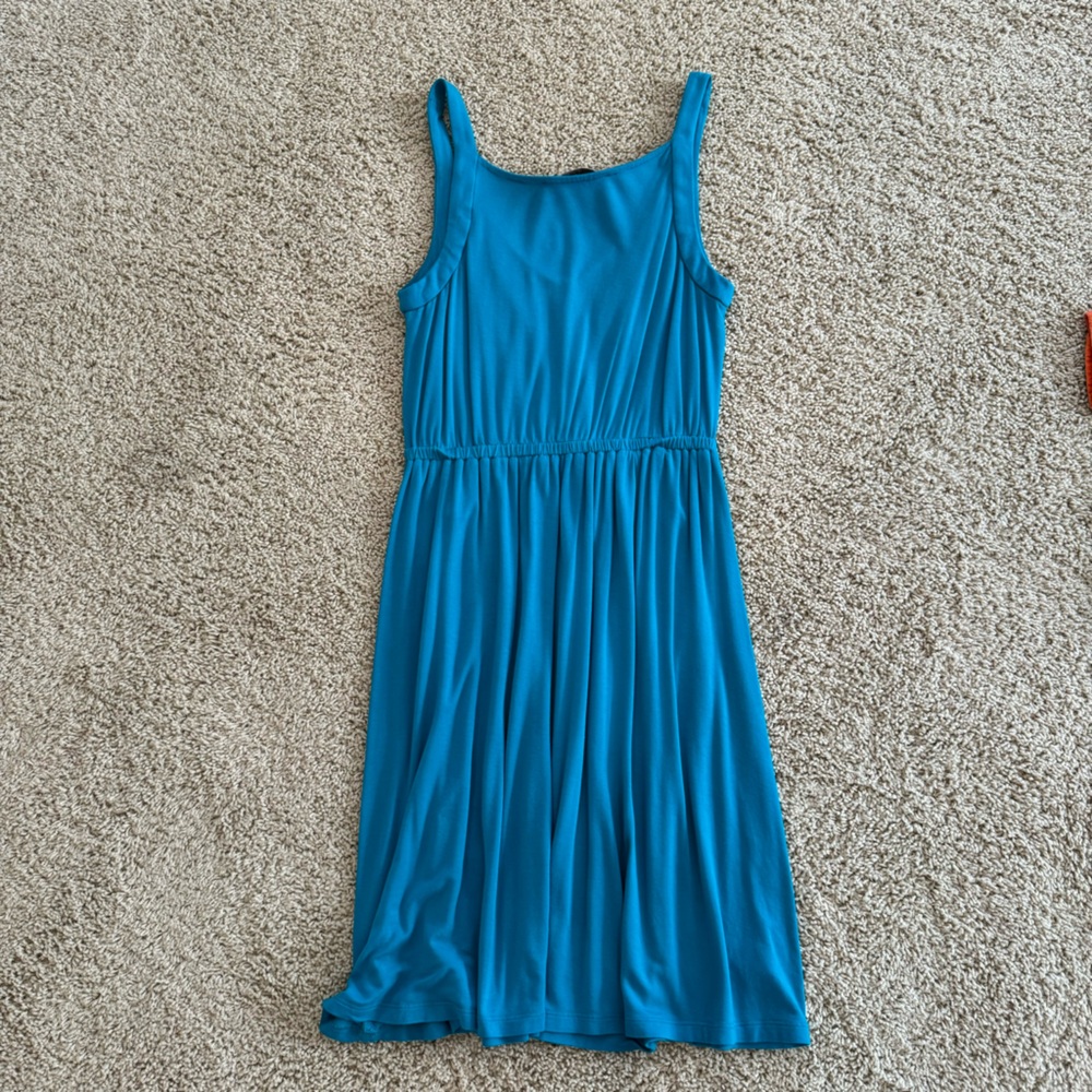 Loft Blue Jersey Knit Sleeveless Dress layered top & stretch waist. Size Small - Picture 7 of 7